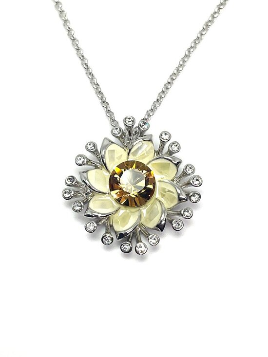 Jewelry - Sunflower Centerpiece Statement Pendant Necklace, Topaz Austrian Crystals, 25.5"